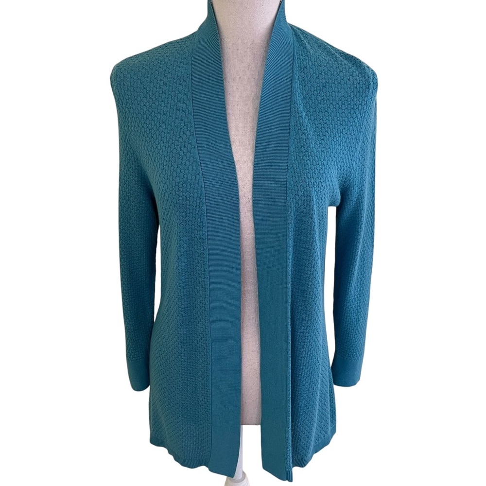 Talbots Blue Textured Knit Open Front Cardigan S